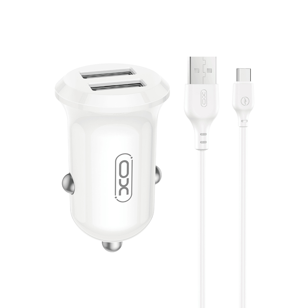 XO automašīnas lādētājs CC67 12W 2x USB, melns + USB - USB-C kabelis