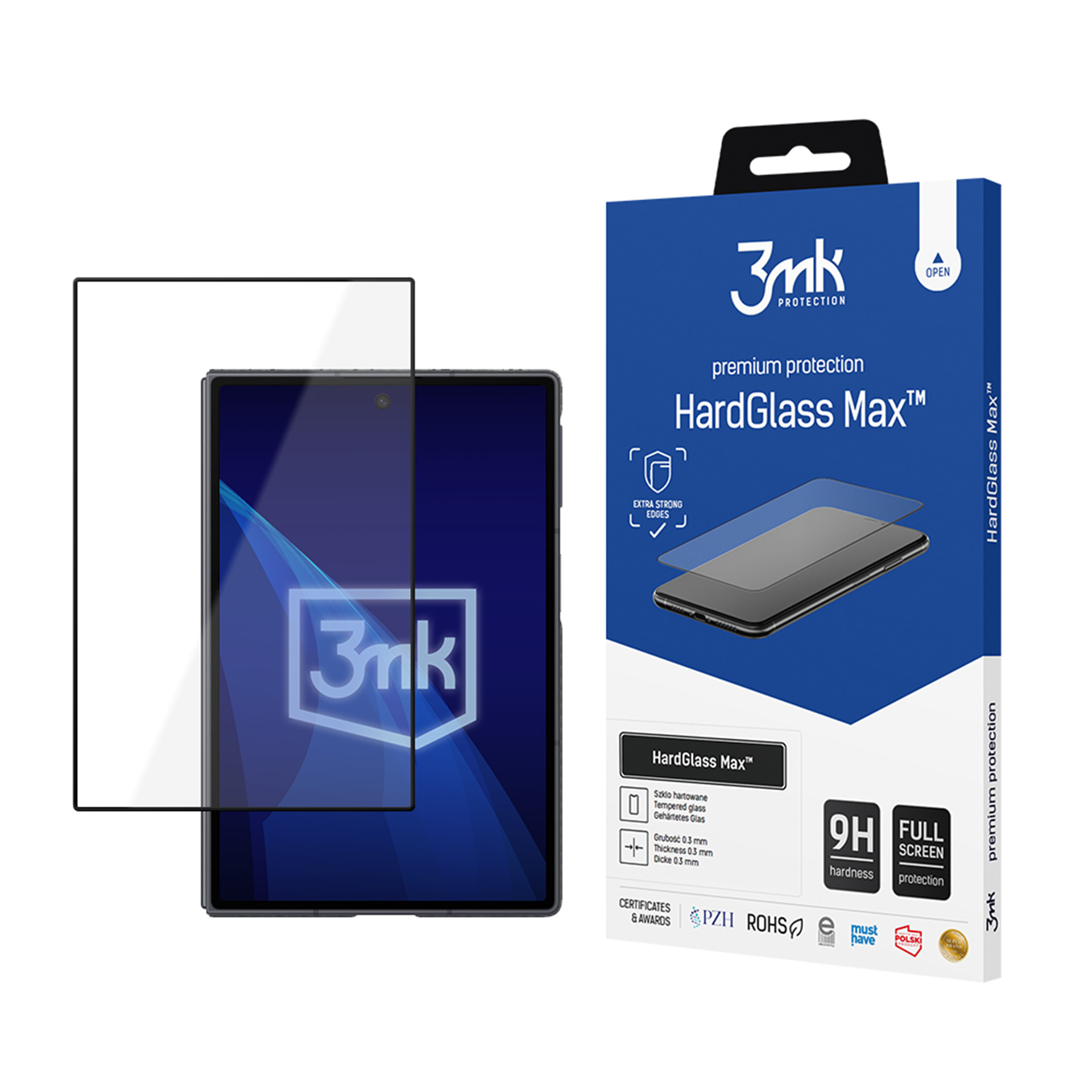 3mk HardGlass Max melns – tālruņa ekrāna aizsargs modelim Samsung Galaxy Z Fold 8 (front)