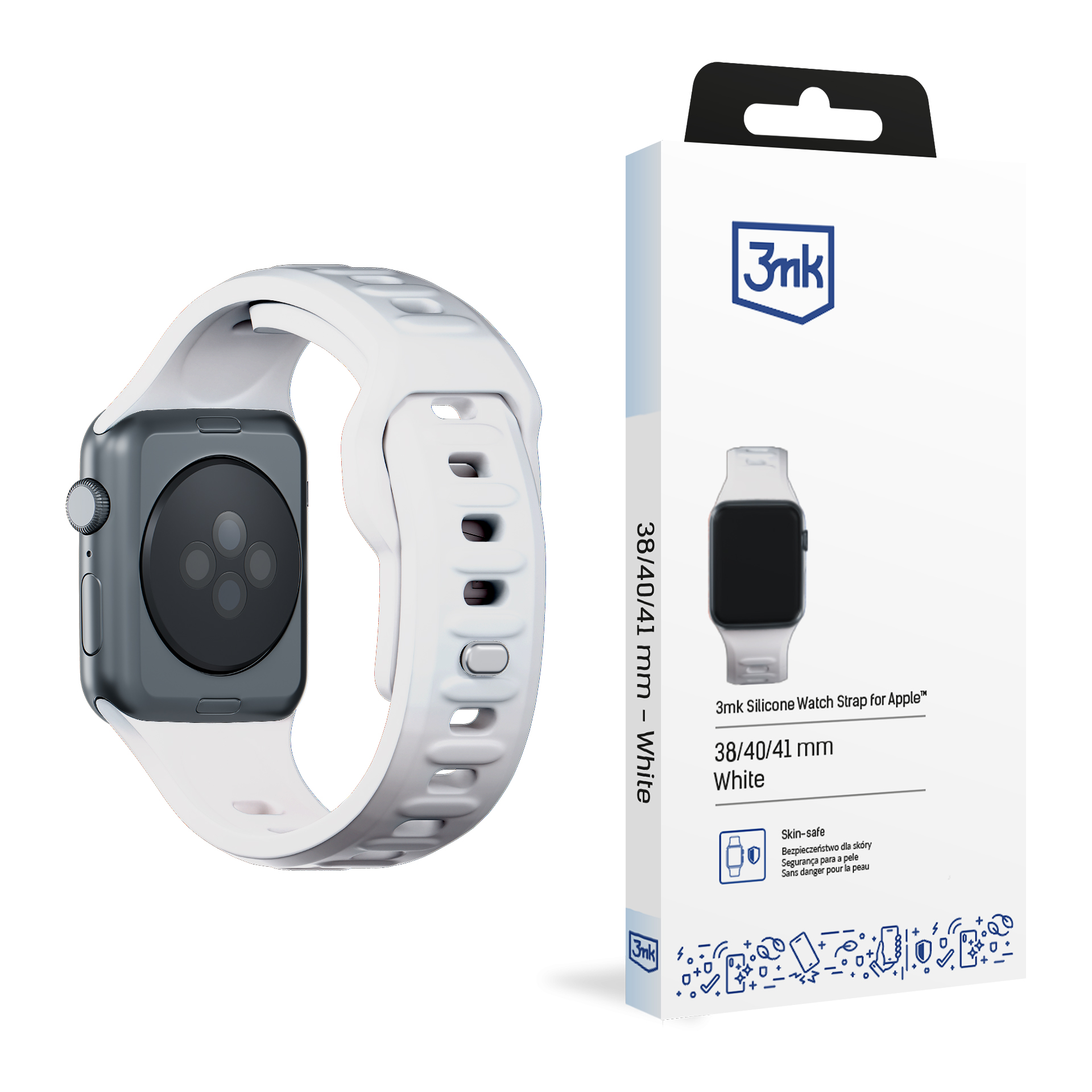 3mk silikona siksniņa Apple Watch, 38/40/41/42 mm, balts, mazais izmērs