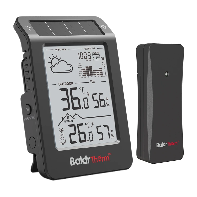 BALDRTHERM B0596WT2H2P-V1 ar saules enerģiju darbināma meteoroloģiskā stacija, melna