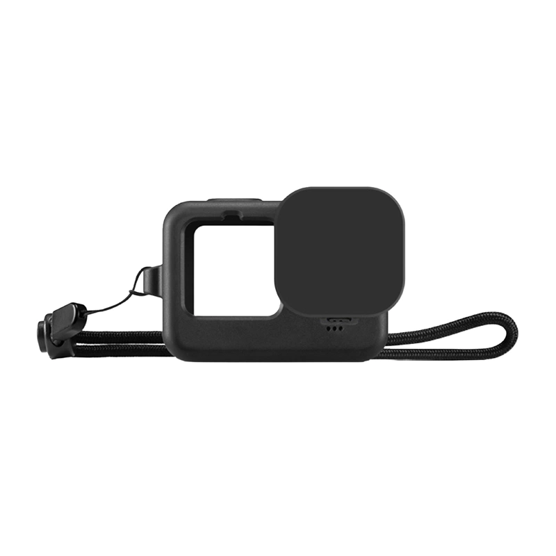 Puluz silikona maciņš GoPro HERO12, HERO11, HERO10 un HERO9 Black ar objektīva vāciņu un siksnu (melns)