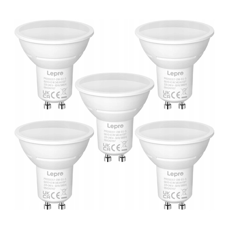 LEPRO 200057-DW-EU-5 GU10 LED spuldze, 4.5W (50W), 345 lm, 5000K, 100°, 5 gab