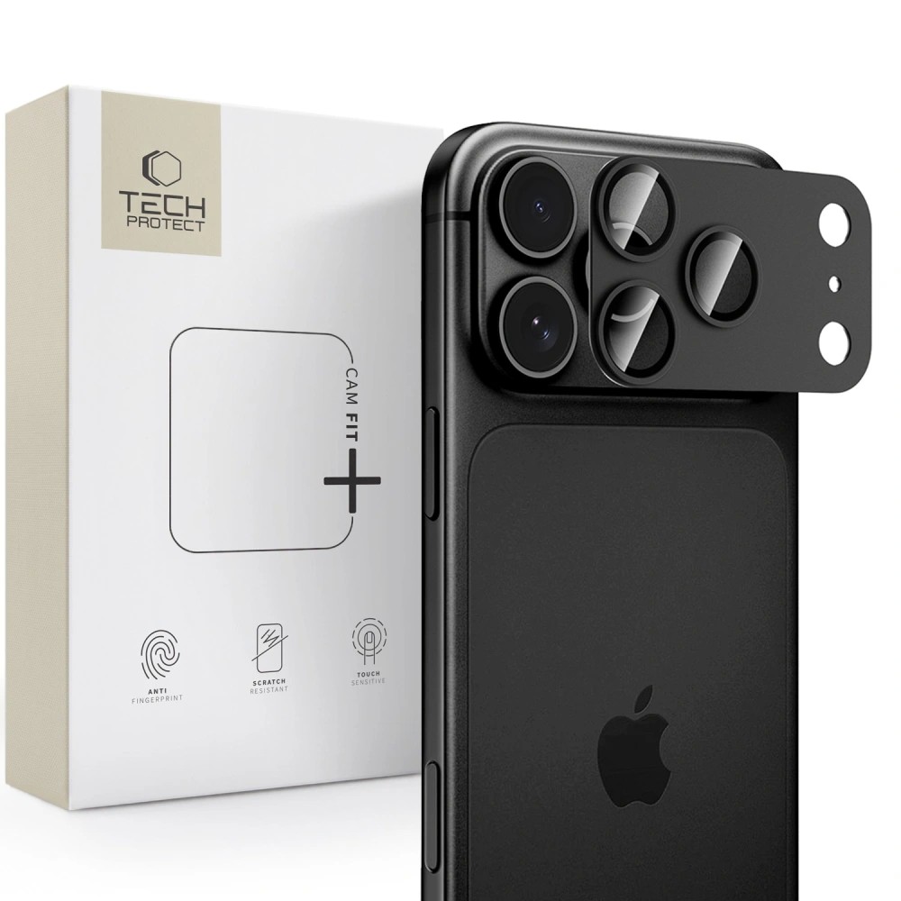 Melns Tech-Protect CamFull Fit+ alumīnija un rūdīta stikla kameras moduļa aizsargs Apple iPhone 18 Pro Max tālrunim