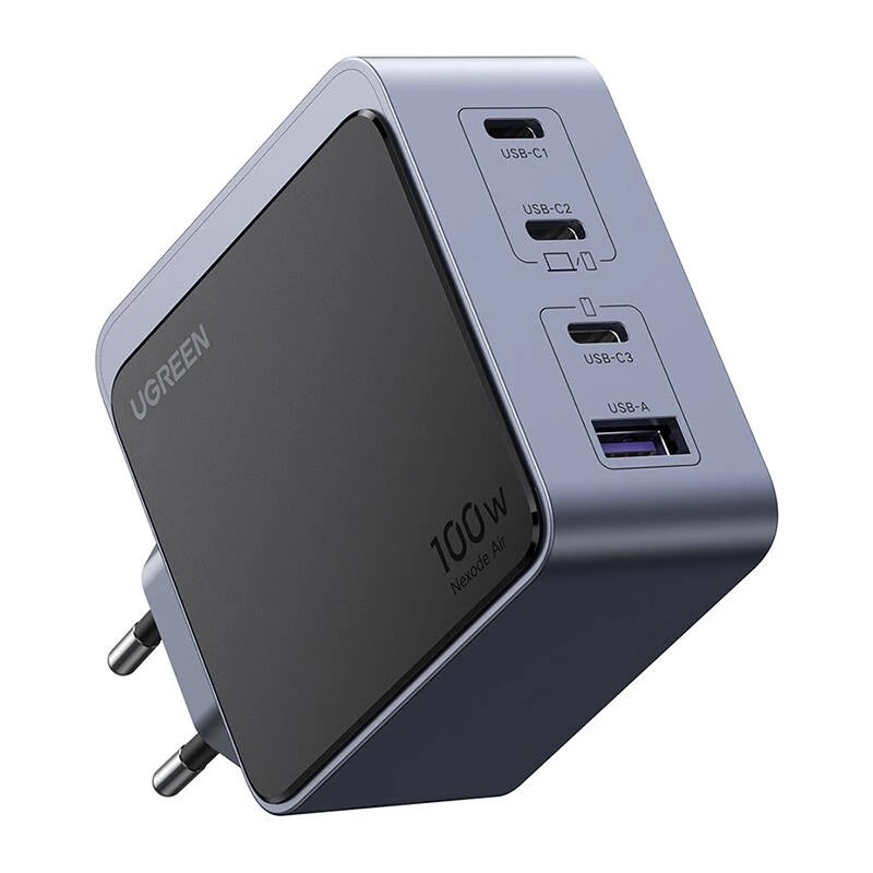Pelēks Ugreen X565 GaN 100 W lādētājs ar 3 × USB-C un USB-A (35043)