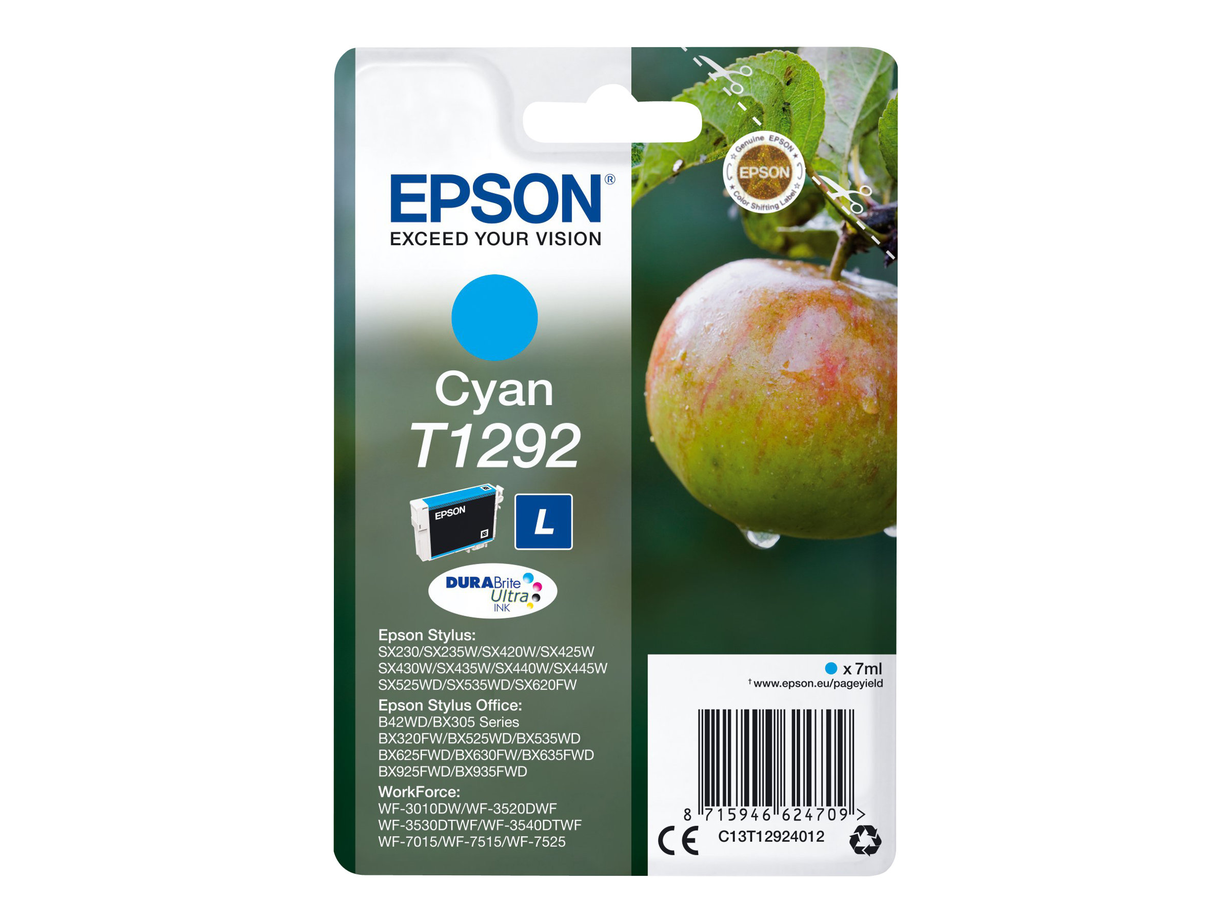 Epson T1292 DURABrite Ultra high-capacity tintes kasetne, ciāna, 7 ml