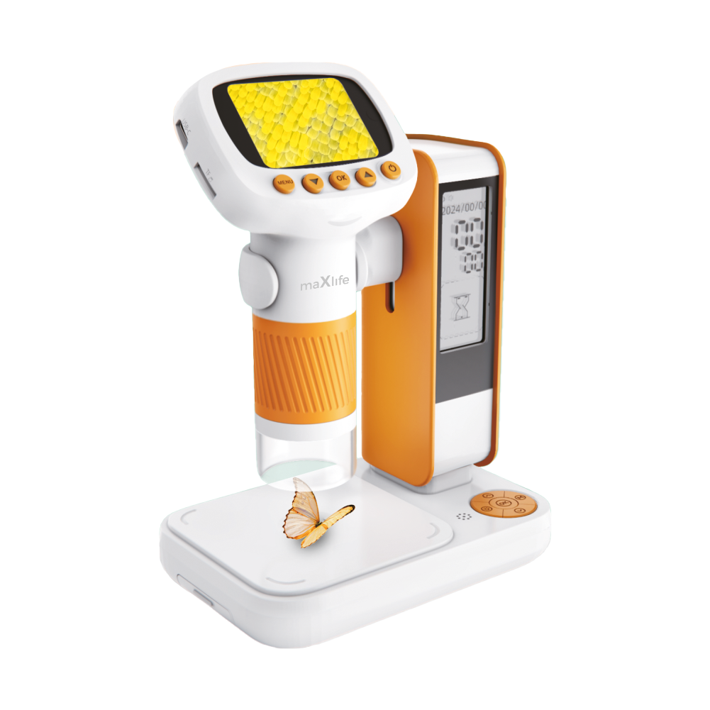 Maxlife MXDM-200 digitālais mikroskops ar statīvu, oranžs