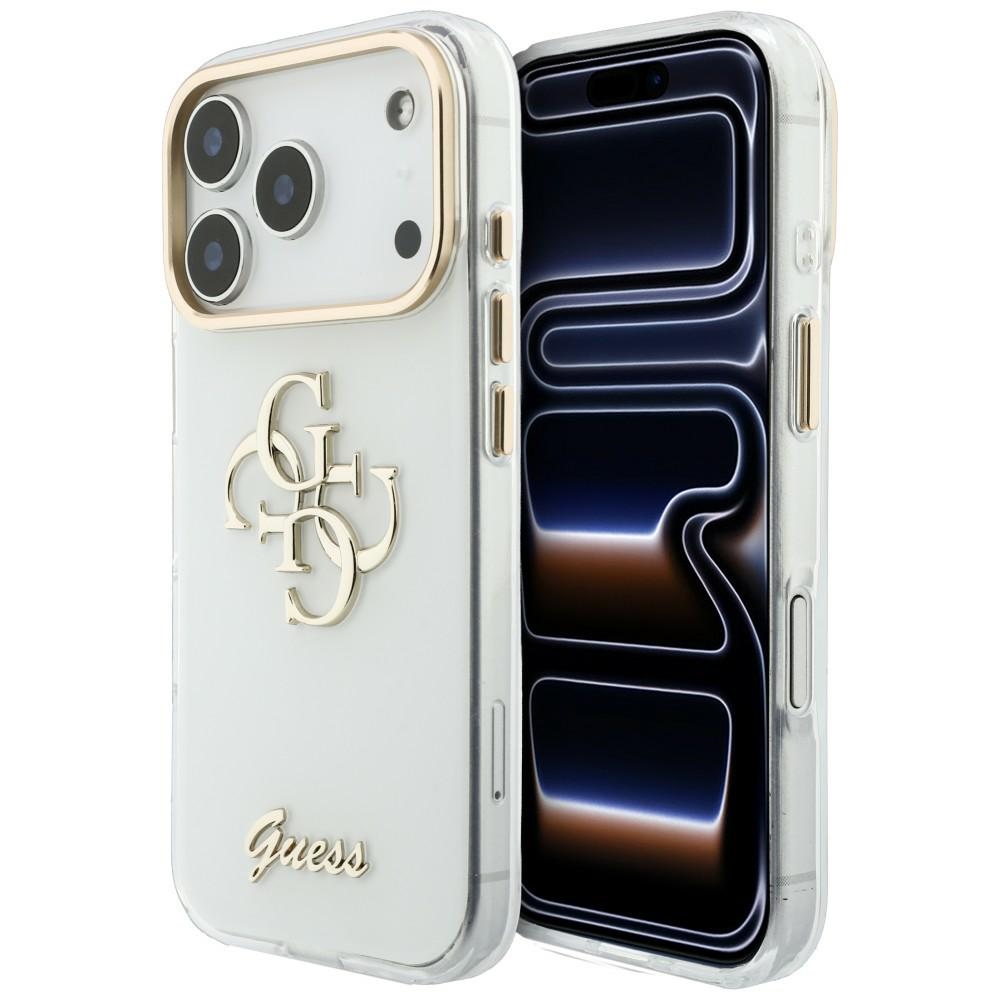 Guess IML 4G Script Metal maciņš iPhone 18 Pro / 17 Pro, balts