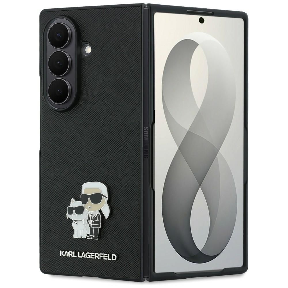 Melns Karl Lagerfeld Saffiano Karl & Choupette Pin vāciņš Samsung Galaxy Z Fold8 Ultra tālrunim