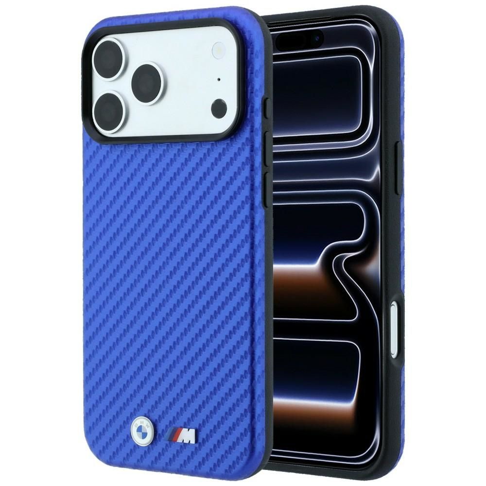 BMW aizsargvāciņš ierīcei iPhone 18 Pro / 17 Pro: (Carbon Metal Logo), saderīgs ar MagSafe, krāsa – zila