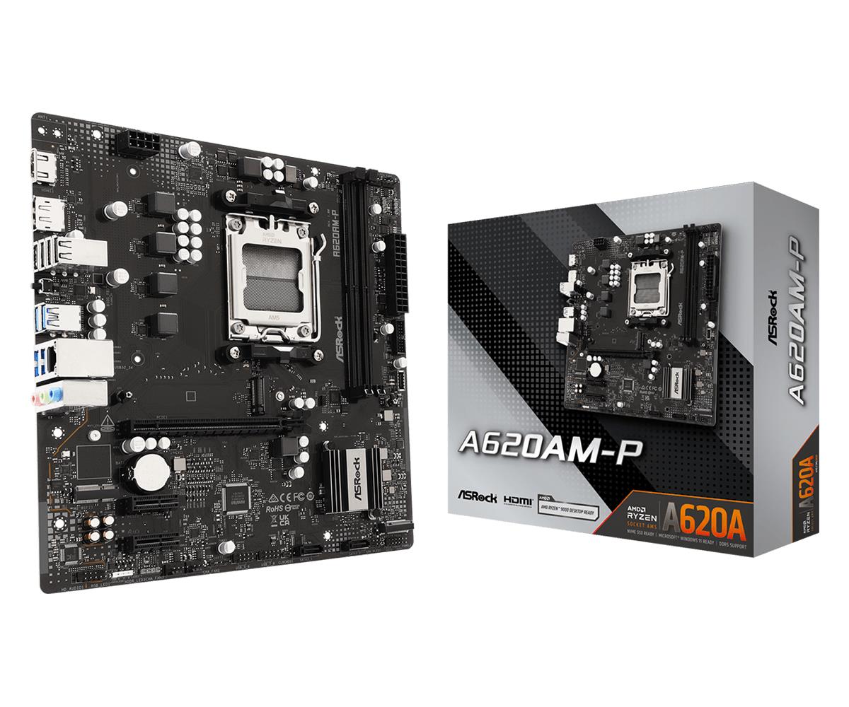 ASRock A620AM-P MicroATX mātesplate, AMD A620A, AM5, 2 DDR5-SDRAM sloti, 1 M.2 (M) slots