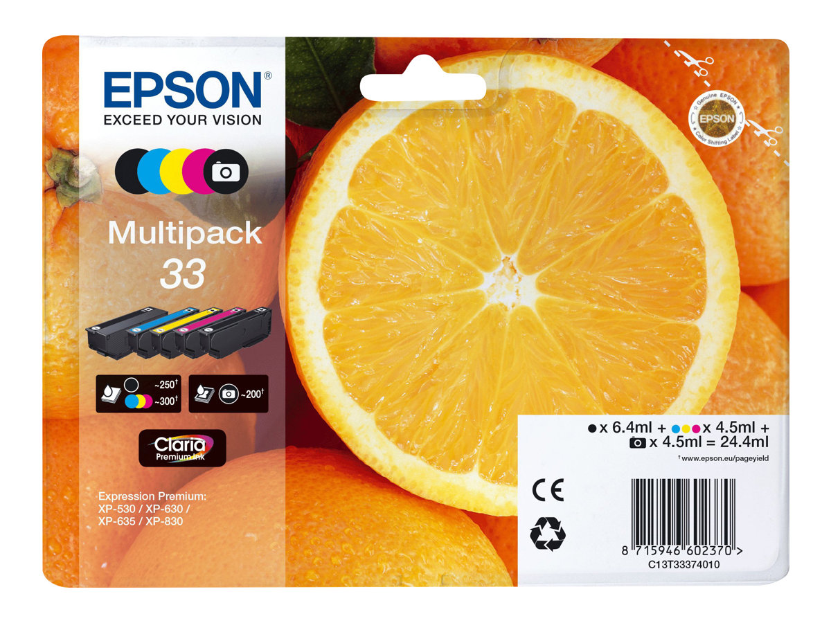 Epson 33 / C13T33374011 Claria Premium tintes kasetņu komplekts, 5 krāsas