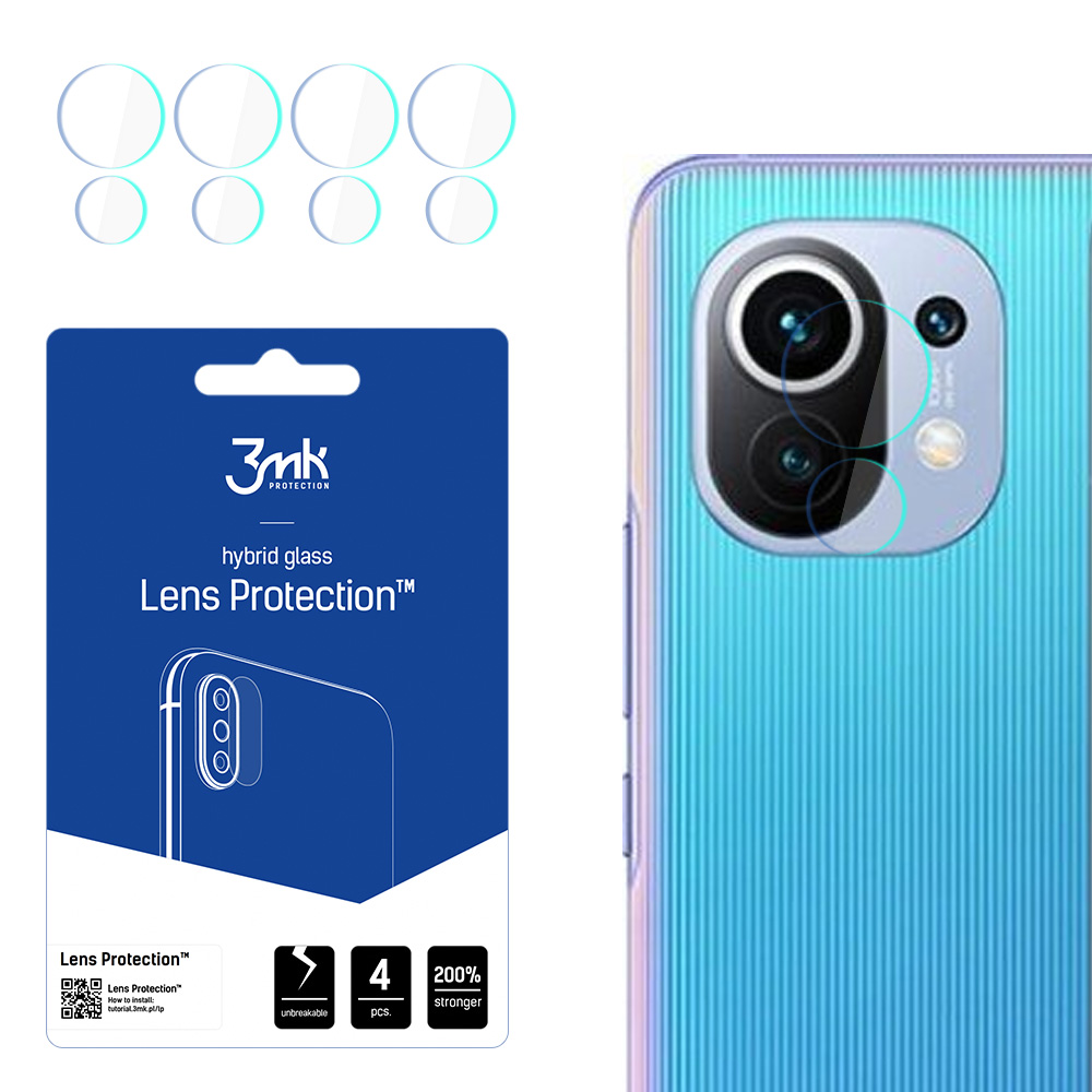 3MK FLEXIBLE GLASS LENS hibrīda stikls PROTECT XIAOMI MI 11 / MI 11 5G 4 gab. kamerai