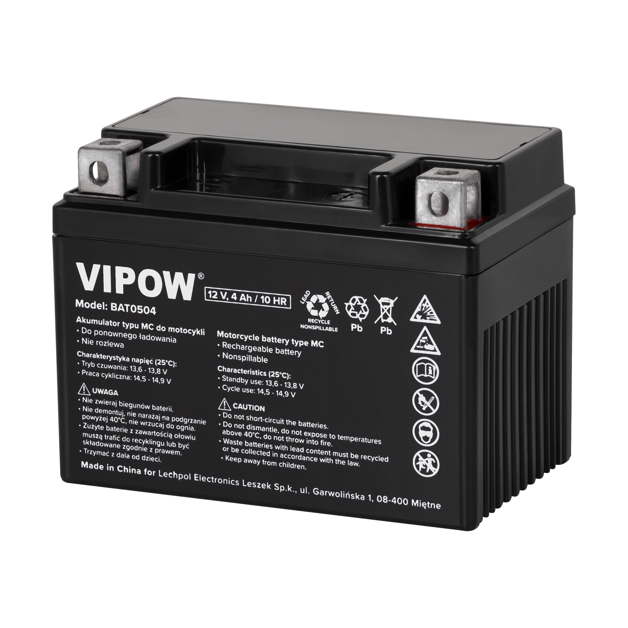 VIPOW MC motocikla akumulators, 12 V