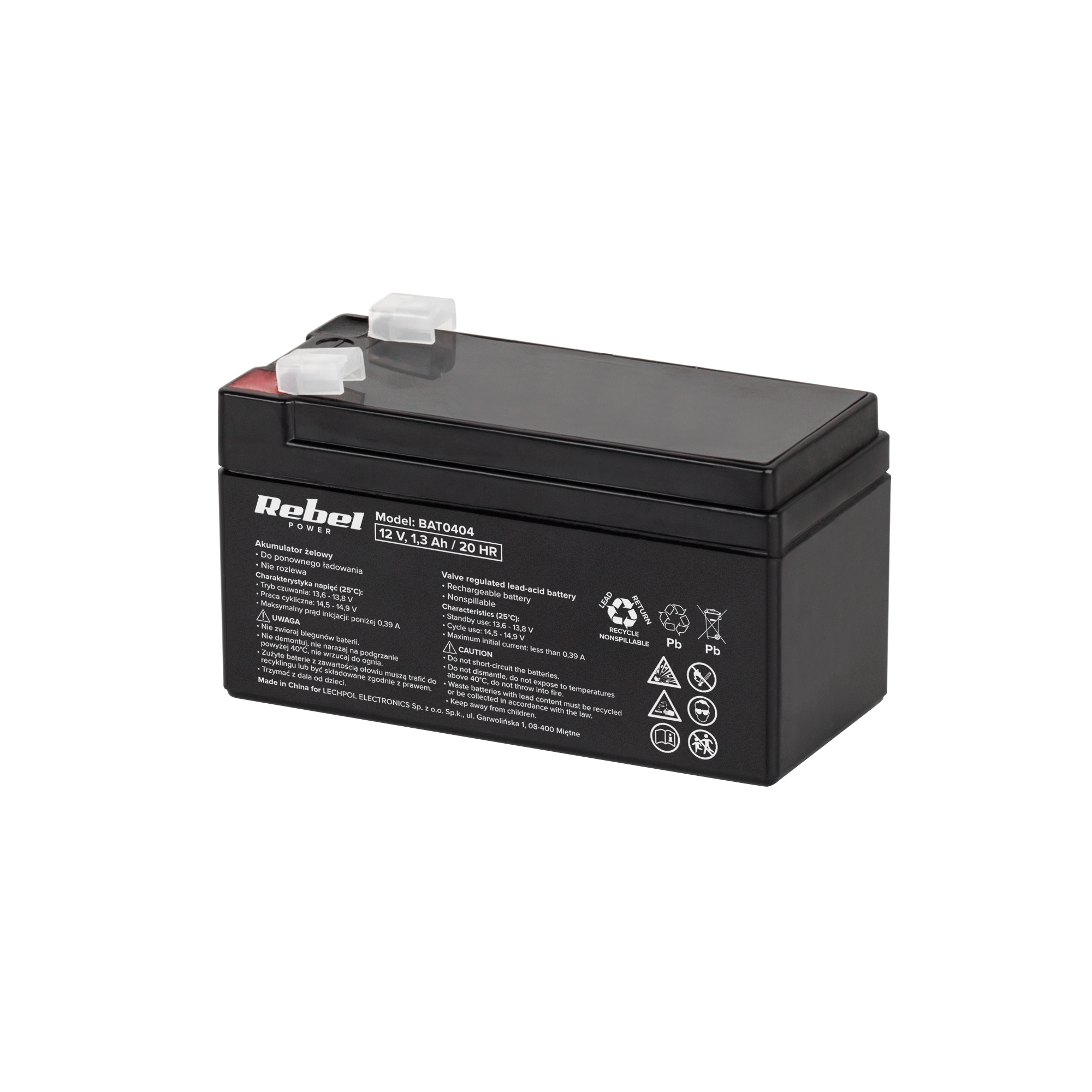 Gēla akumulators Rebel, 12 V, 1,3 Ah