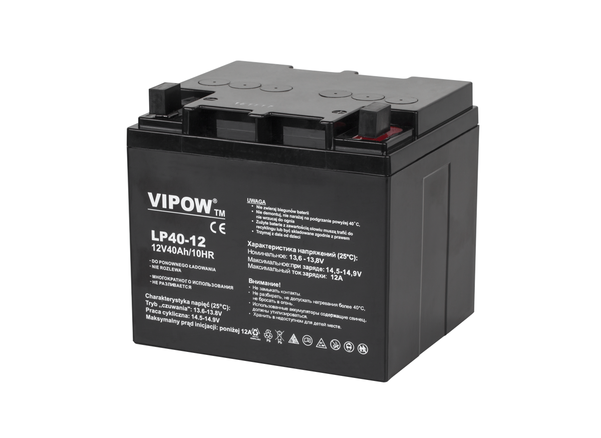 Gēla akumulators VIPOW, 12 V, 40 Ah