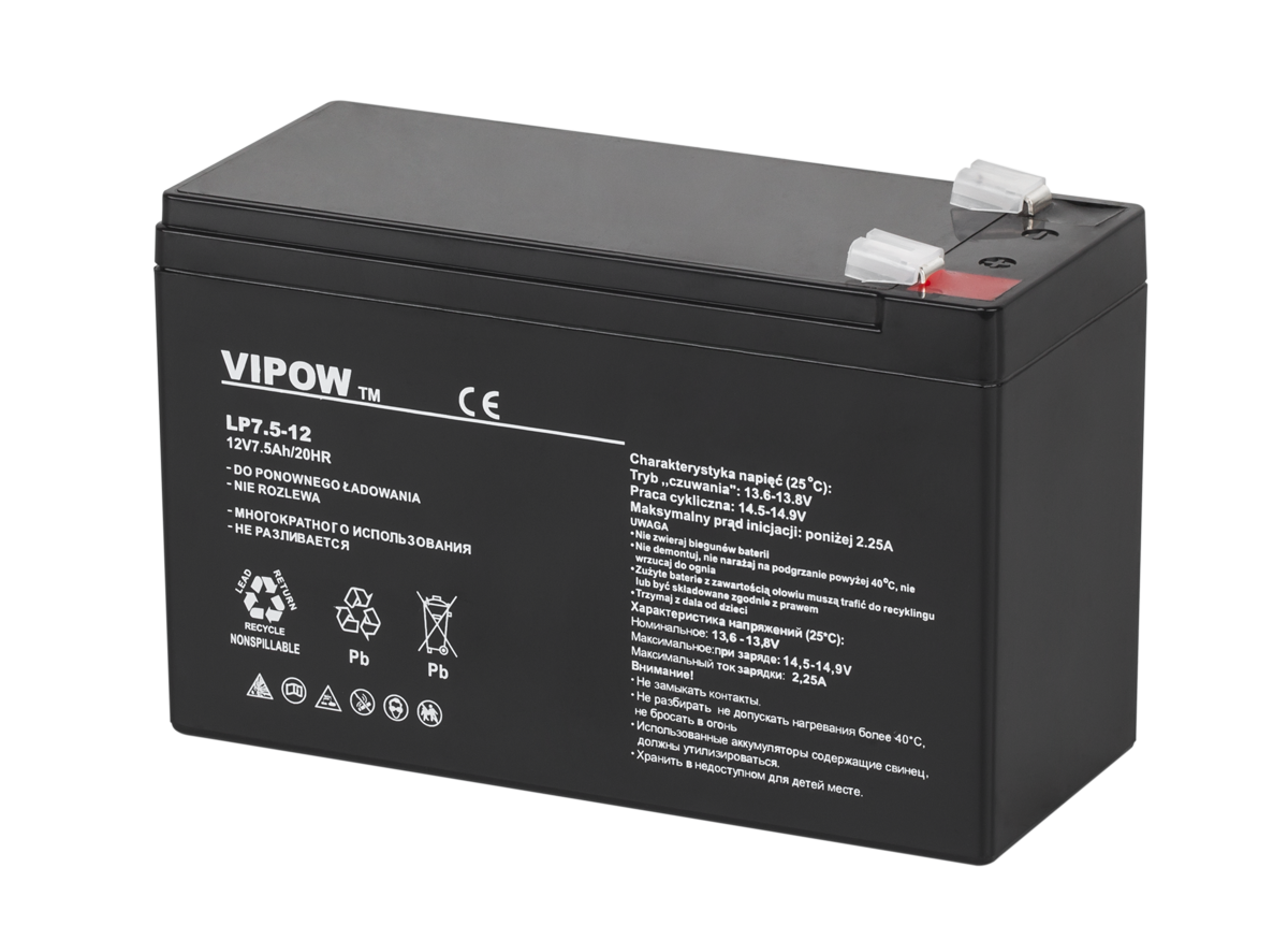 VIPOW gēla akumulators, 12 V, 7,5 Ah