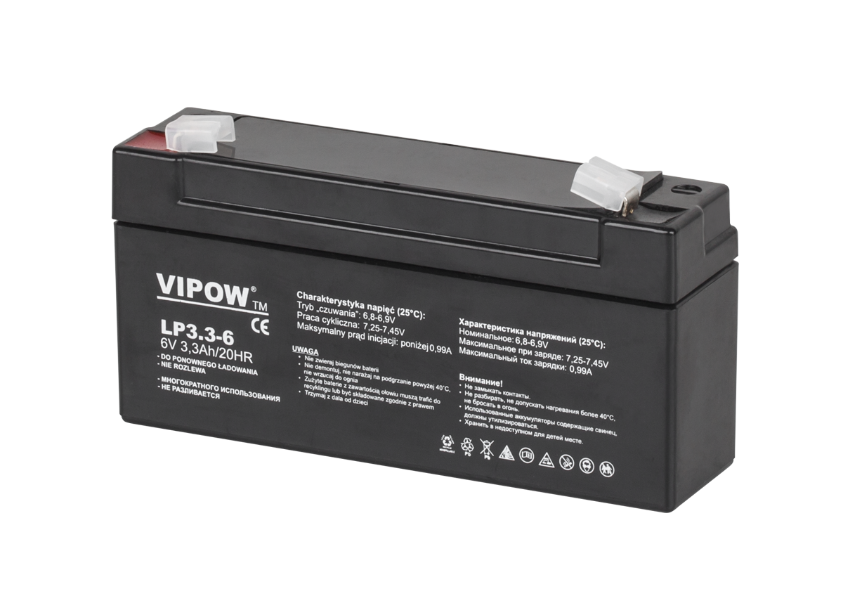 Gēla akumulators VIPOW, 6 V, 3,3 Ah