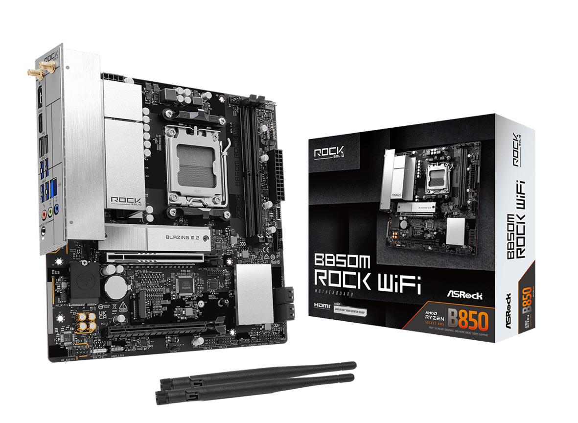 ASROCK B850MROCKWIFI AMD B850 Socket AM5 micro ATX mātesplate, DDR5-SDRAM, 2 sloti, Wi-Fi, Bluetooth, 1 x M.2