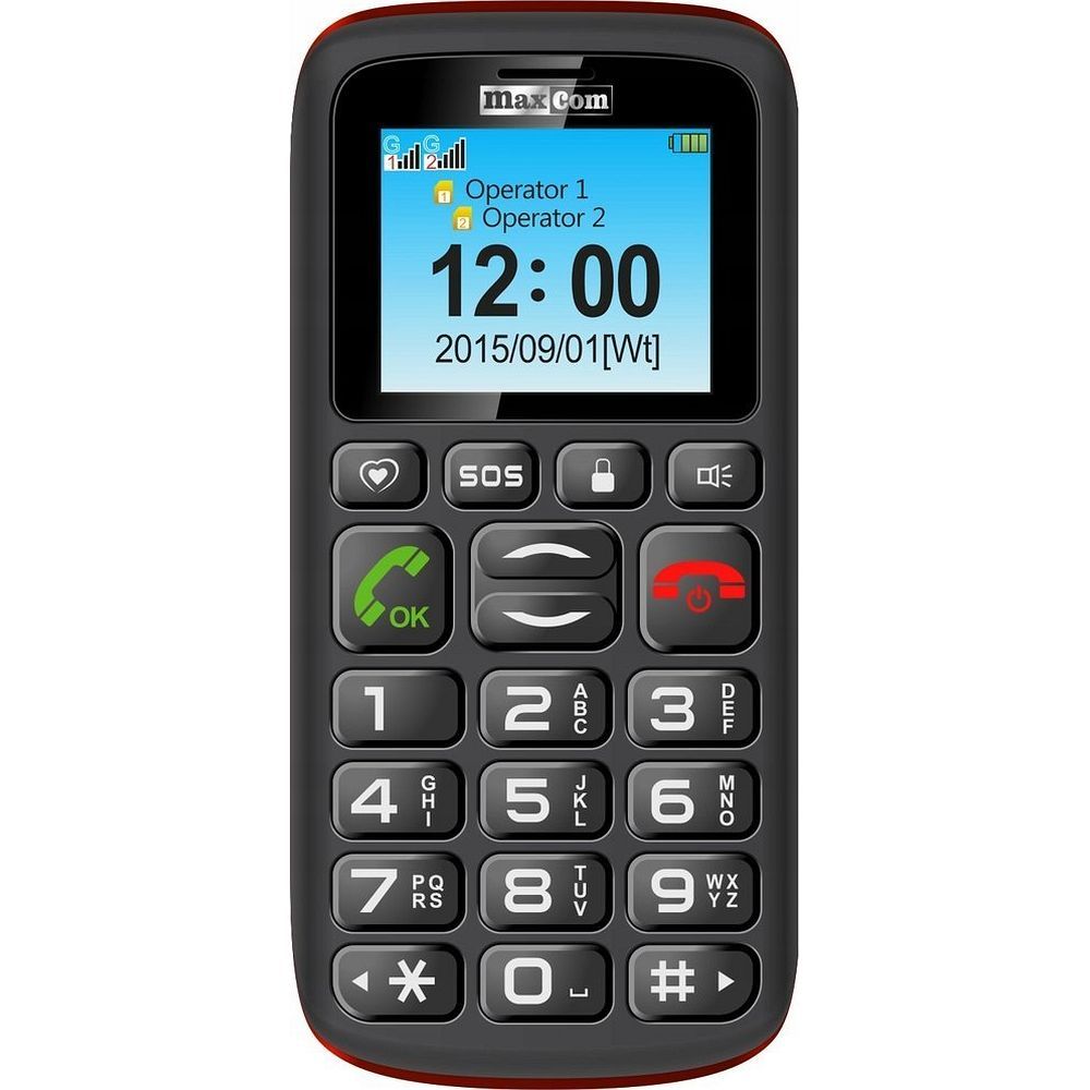 Maxcom MM 428 L GSM mobilais tālrunis, melns un sarkans