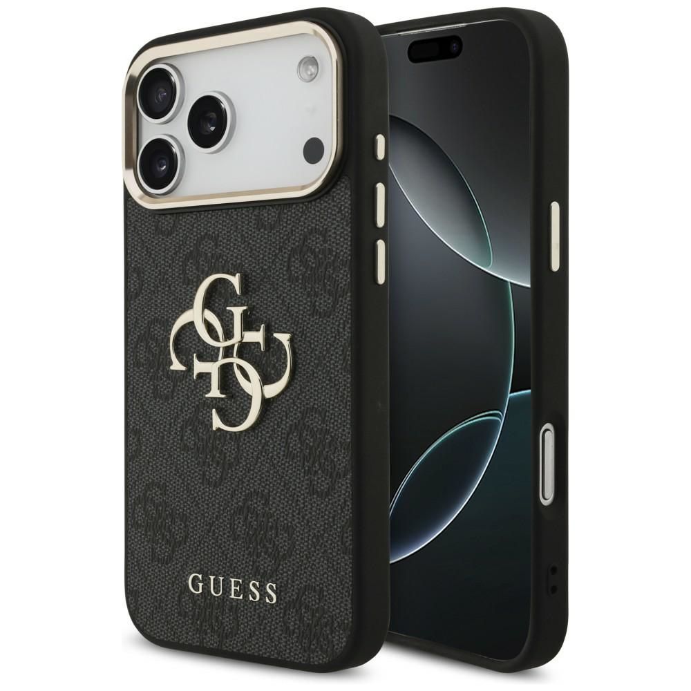 Guess PU Leather 4G Metal Logo Gold Frame vāciņš Apple iPhone 18 Pro Max, melns