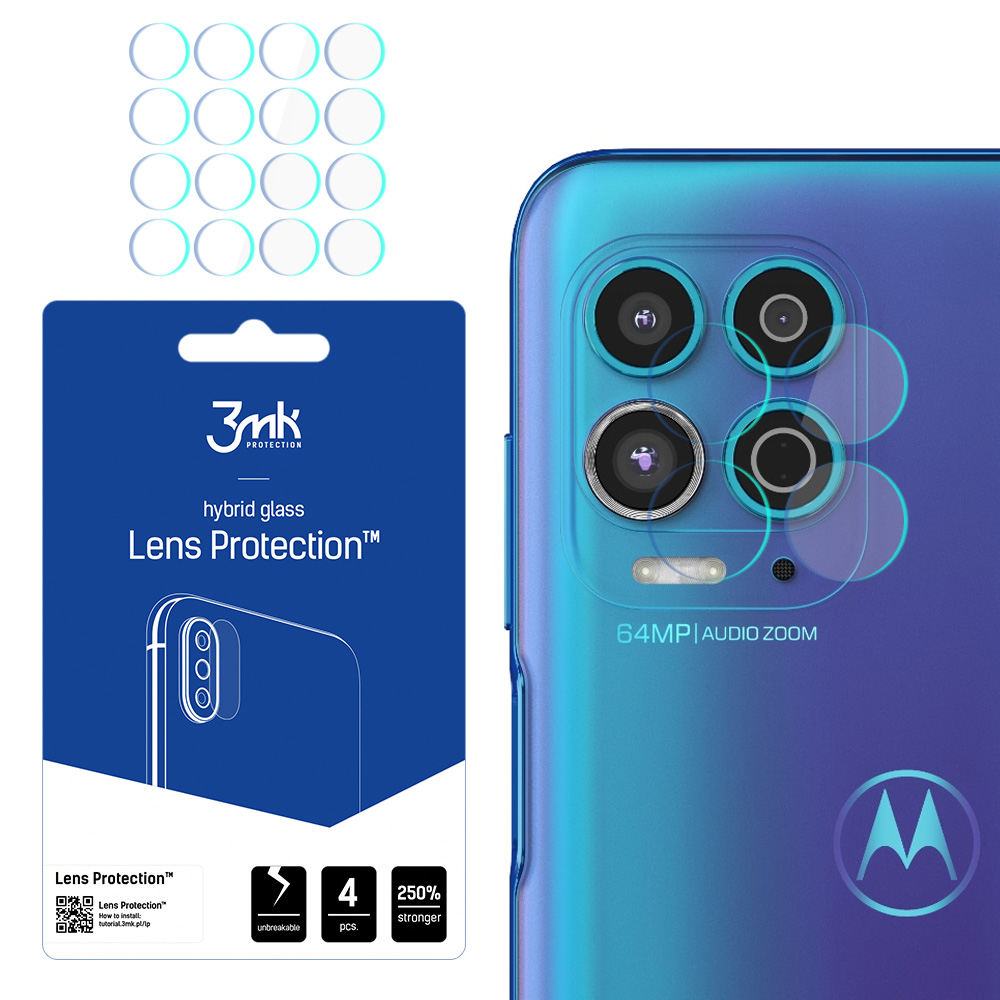 hibrīda stikls 3MK FLEXIBLE GLASS LENS MOTOROLA MOTO G100 5G kamerai 4 gab..
