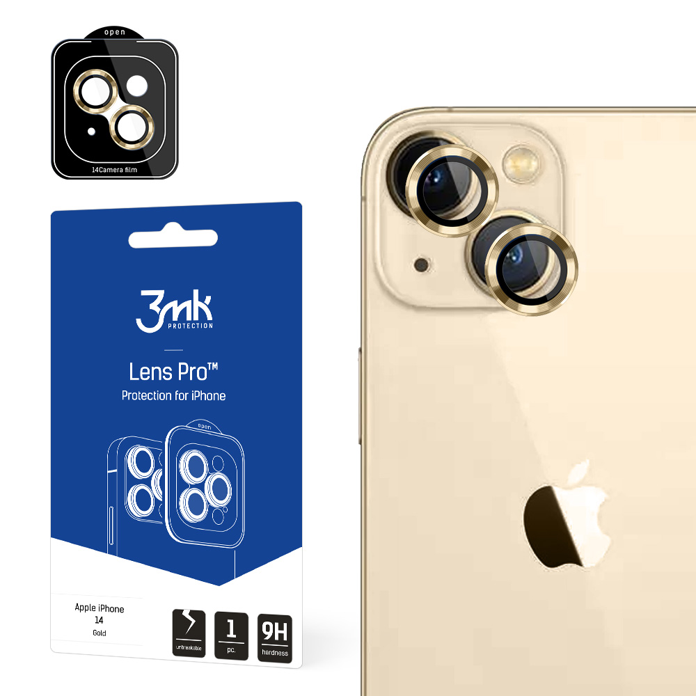 Kameras stikls iPhone 14 9H 3mk lēcas aizsardzībai Pro sērijas lēca - zelta