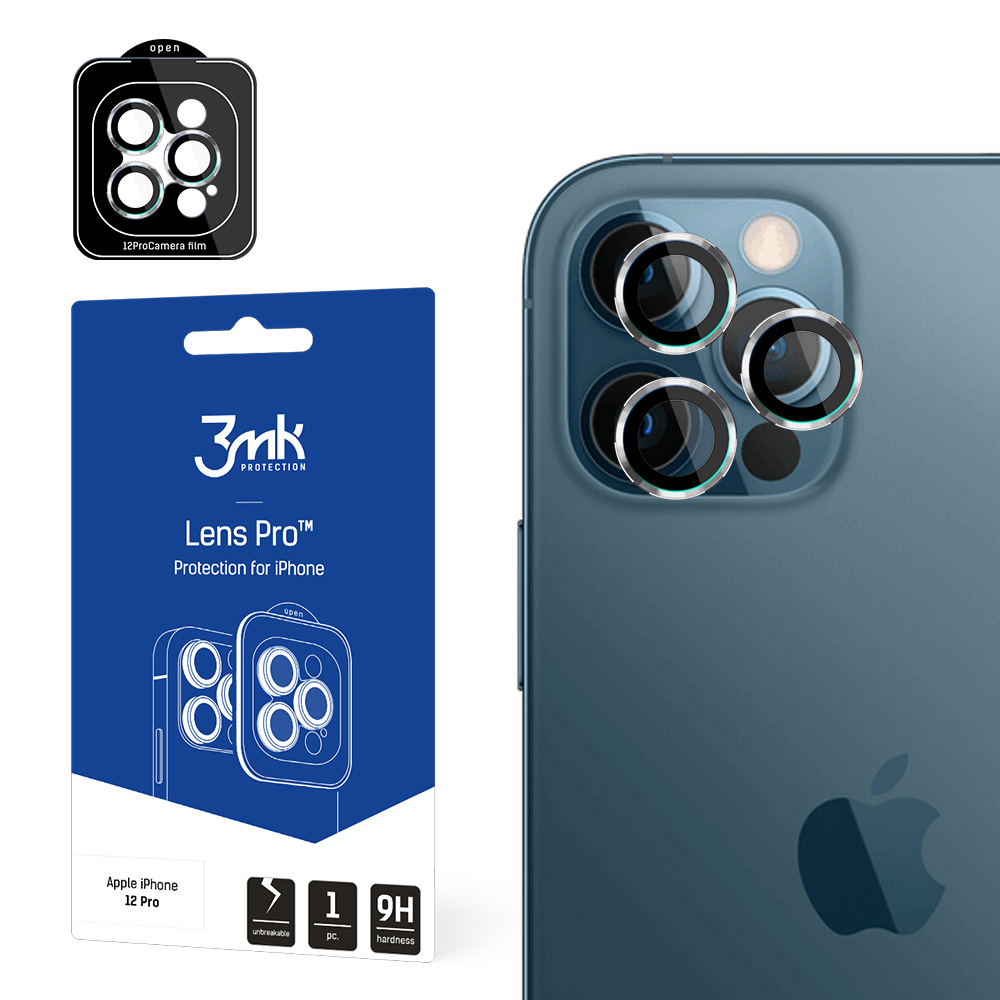 3MK Lēcu aizsardzība Pro iPhone 12 Pro Kameras lēcas aizsardzība ar montāžas rāmi 1 gab.