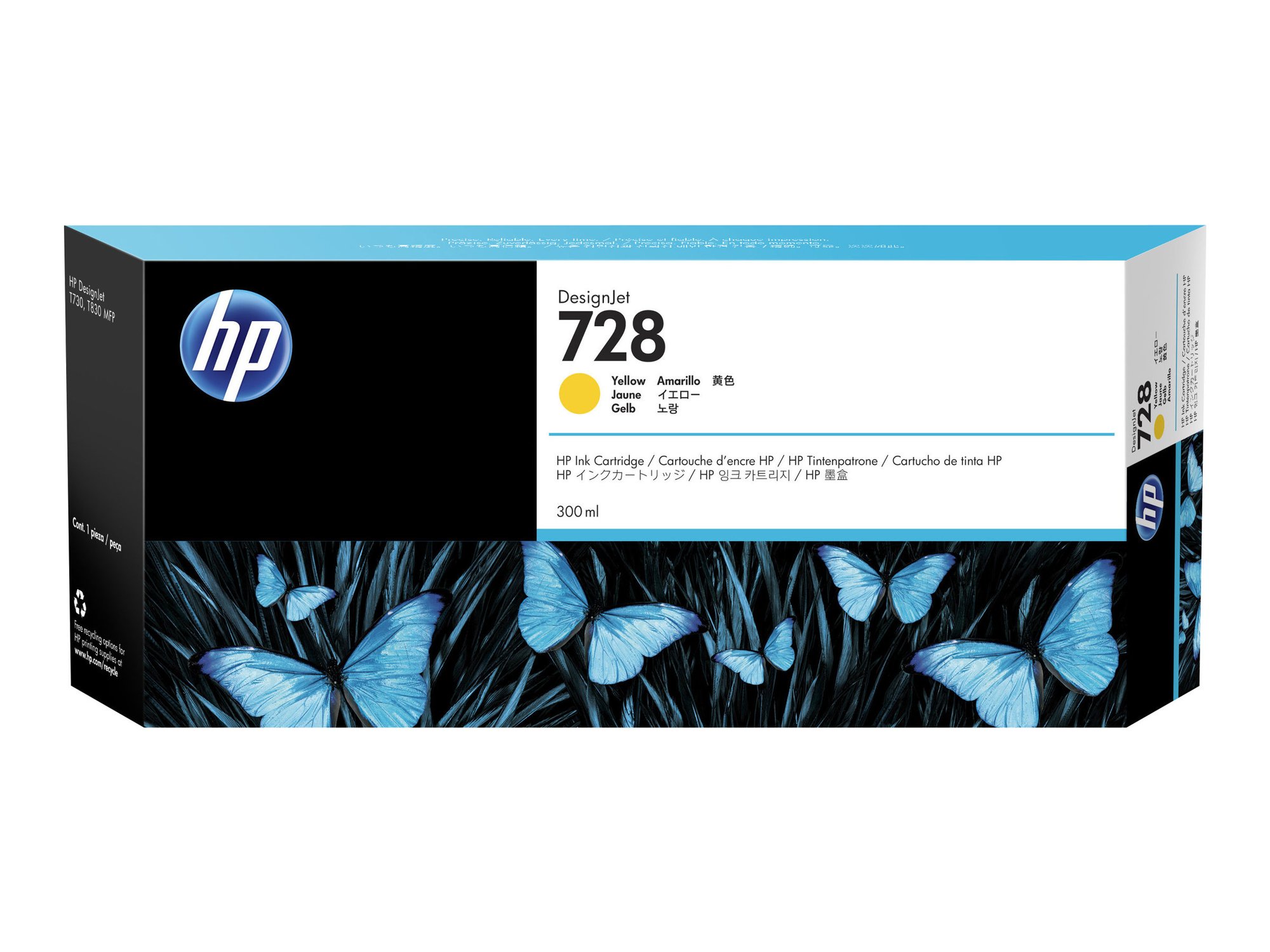 Oriģinālā HP 728 DesignJet tintes kasetne (F9K15A), dzeltena, 300 ml