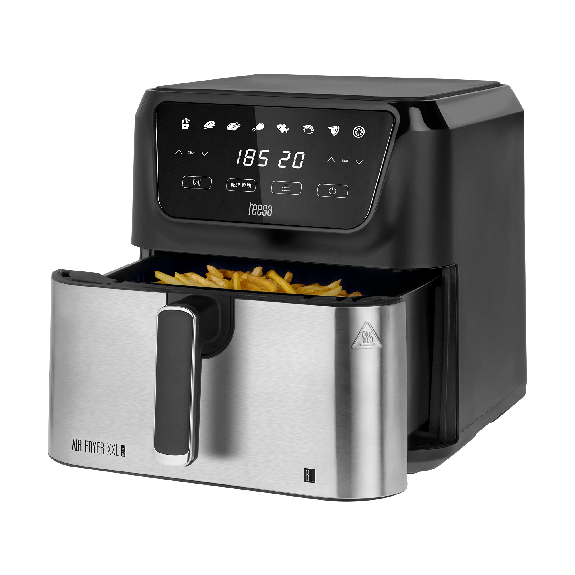 TEESA DIGITAL AIR FRYER XXL karstā gaisa friteris, 8 l, 1700 W, liels trauks, programmas, siltuma uzturēšana