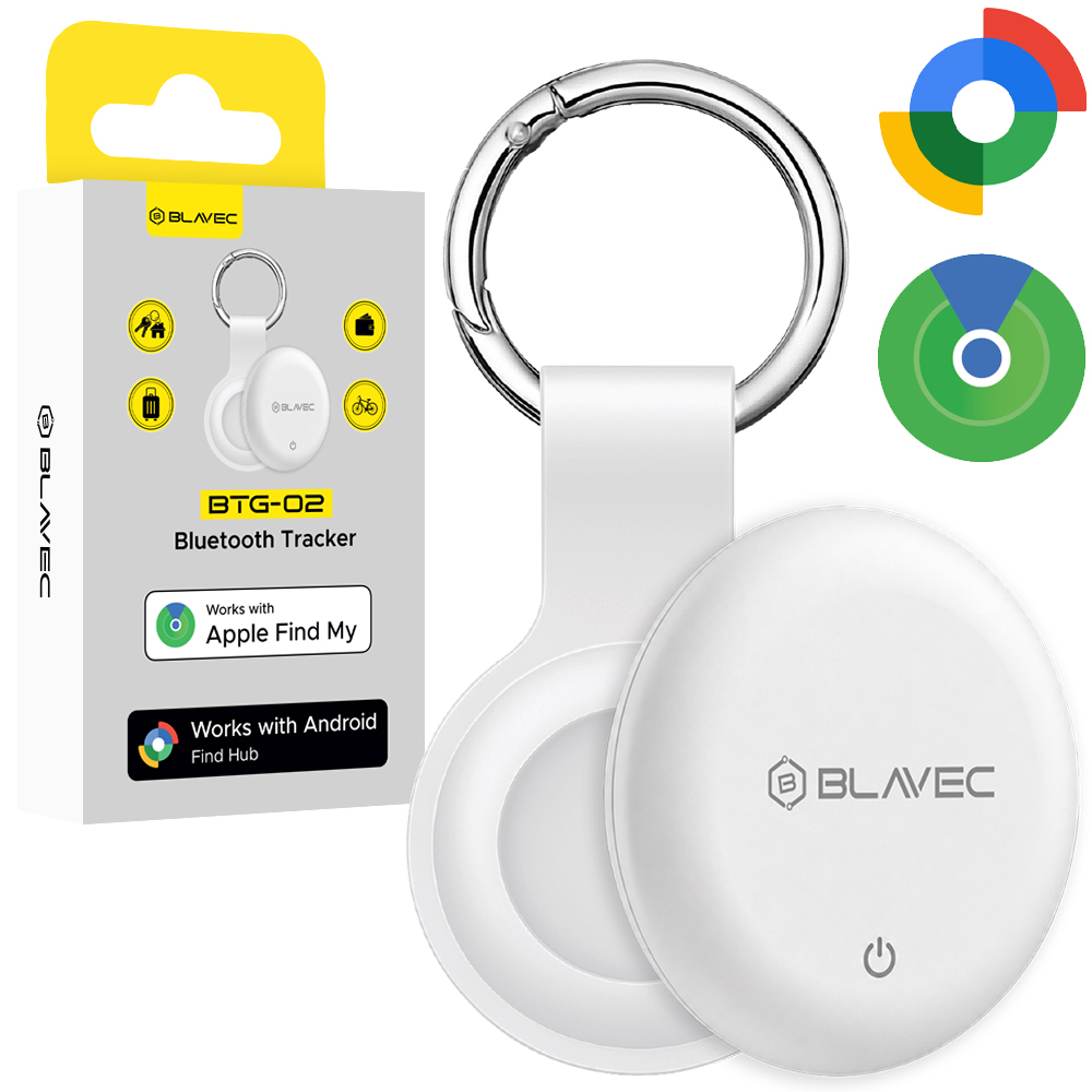 Balts Blavec BTG-02 Bluetooth priekšmetu izsekotājs ar atslēgu gredzenu Apple un Android ierīcēm (BTBTG02-KW)