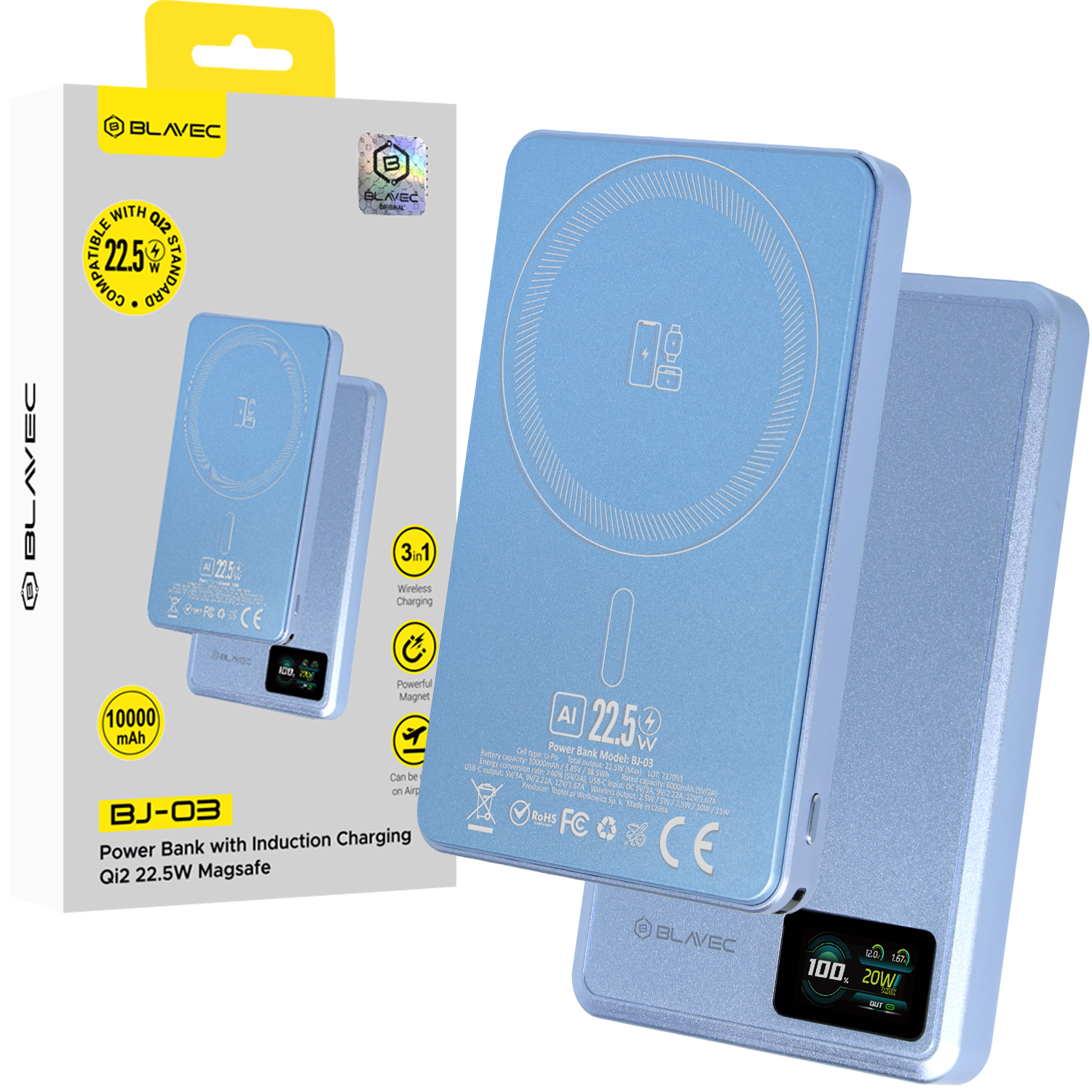 Blavec BJ-03 10000 mAh plāns magnētisks