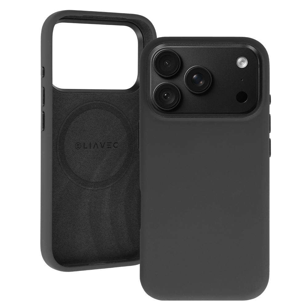 Liavec Silky vāciņš ar metāla kameras ietvaru, paredzēts iPhone 18 Pro/17 Pro, melns