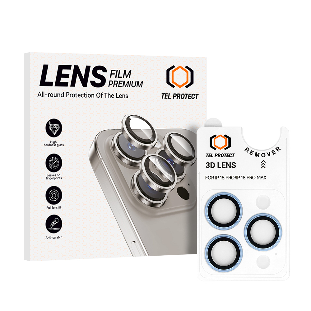 Tel Protect 3D Lens gaiši zilie rūdītie aizsargstikli Apple iPhone 18 Pro / 18 Pro Max kameras lēcām (3 gab.)