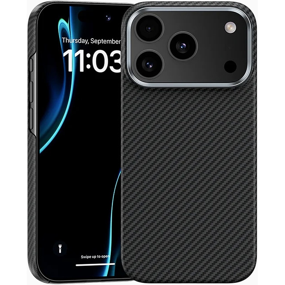 Melns Benks Magnetic Armor Air 600D kevlara vāciņš ar metāla rāmi (C.K.FL.AP.BK.A072), paredzēts iPhone 18 Pro / iPhone 17 Pro