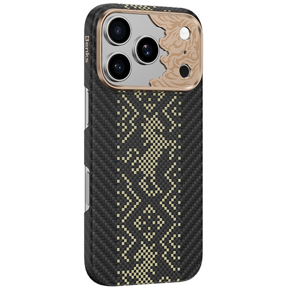 Melns Benks Magnetic Armor Air Knight kevlara vāciņš ar metāla rāmi (C.K.FL.AP.GD.X072), paredzēts iPhone 18 Pro / iPhone 17 Pro