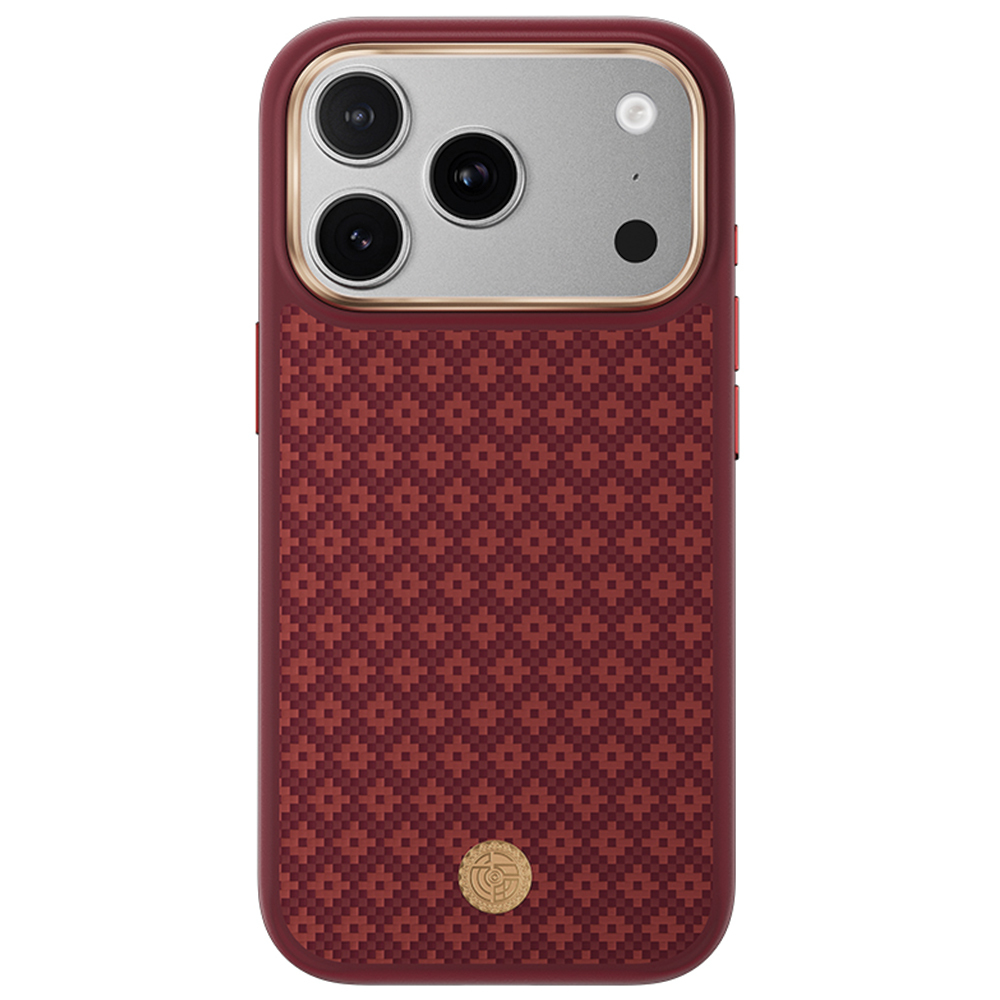 Sarkans Benks Magnetic Armor Pro Armor Grid 600D kevlara vāciņš ar metāla rāmi (C.K.FL.AP.RD.B072), paredzēts iPhone 18 Pro / iPhone 17 Pro ar Camera Control pogu