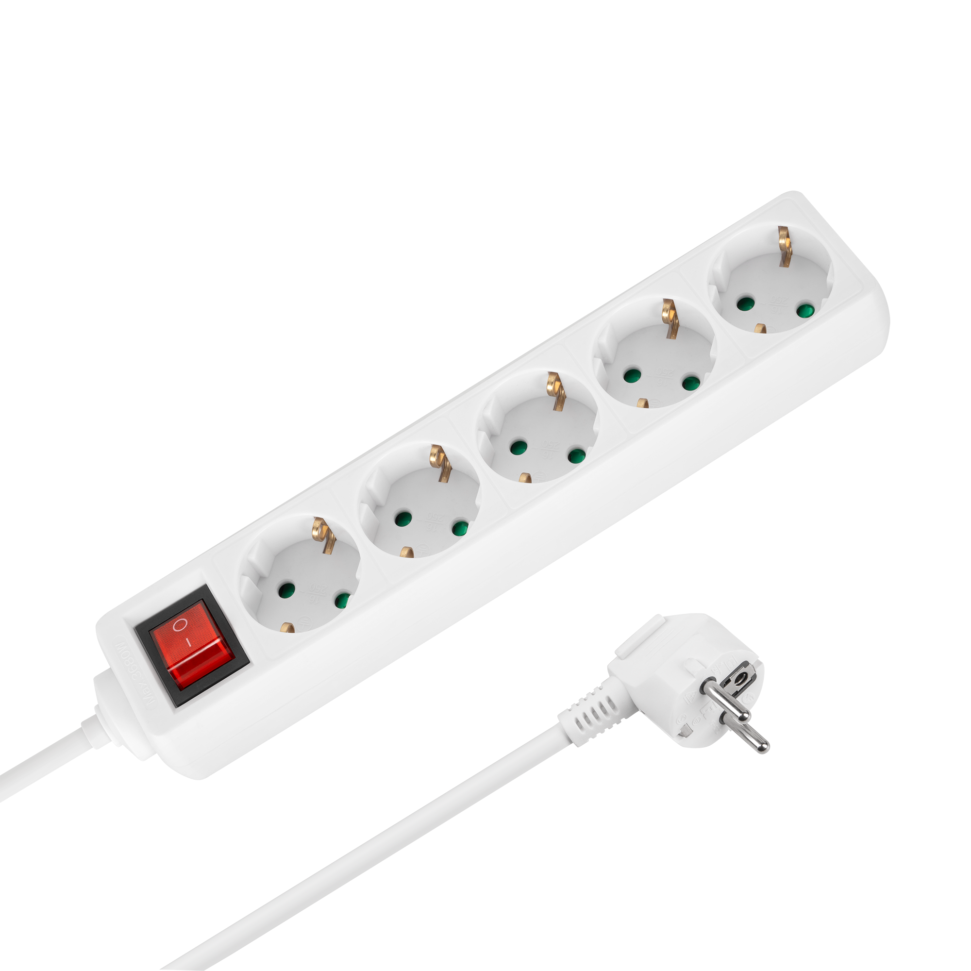 Rebel pagarinātājs, 5 vācu tipa kontaktligzdas, 3 m, ar slēdzi, 3×1,5 mm, balts