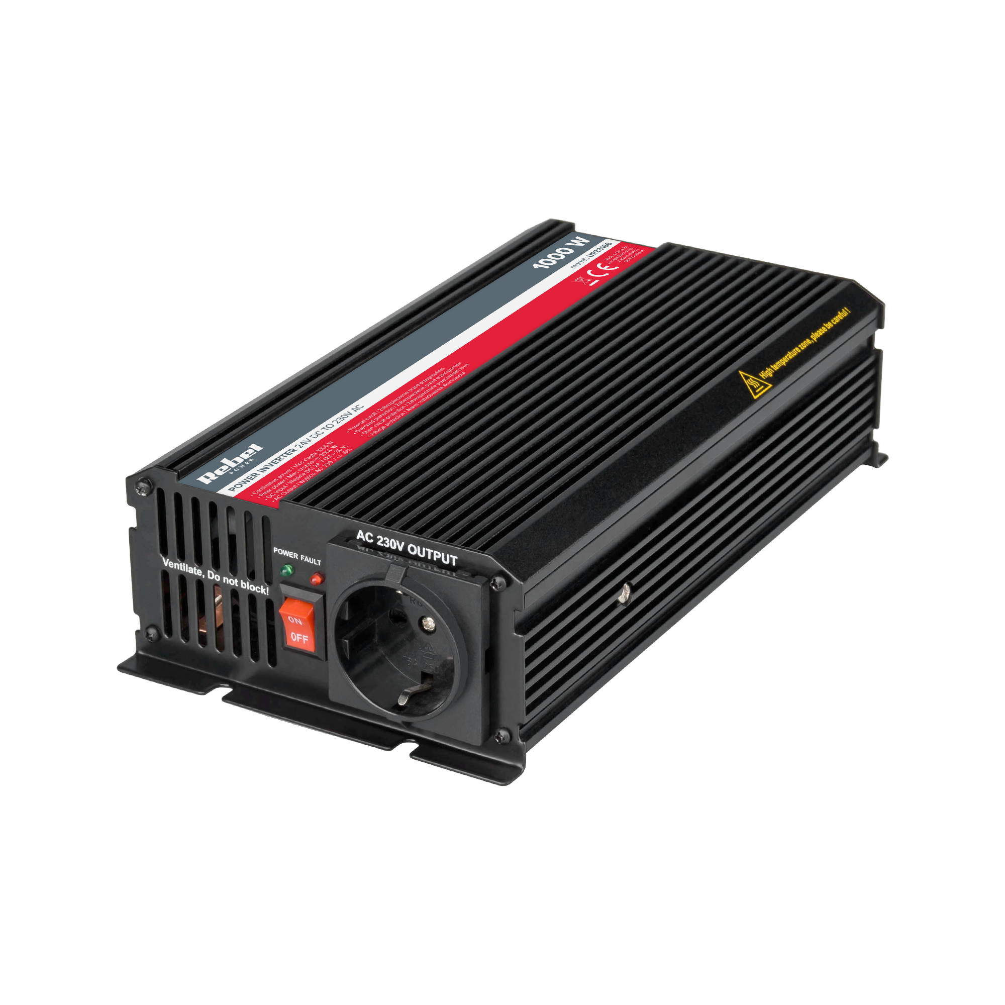 REBEL 24 V–230 V sprieguma pārveidotājs, 1000 W, vācu F tipa ligzda
