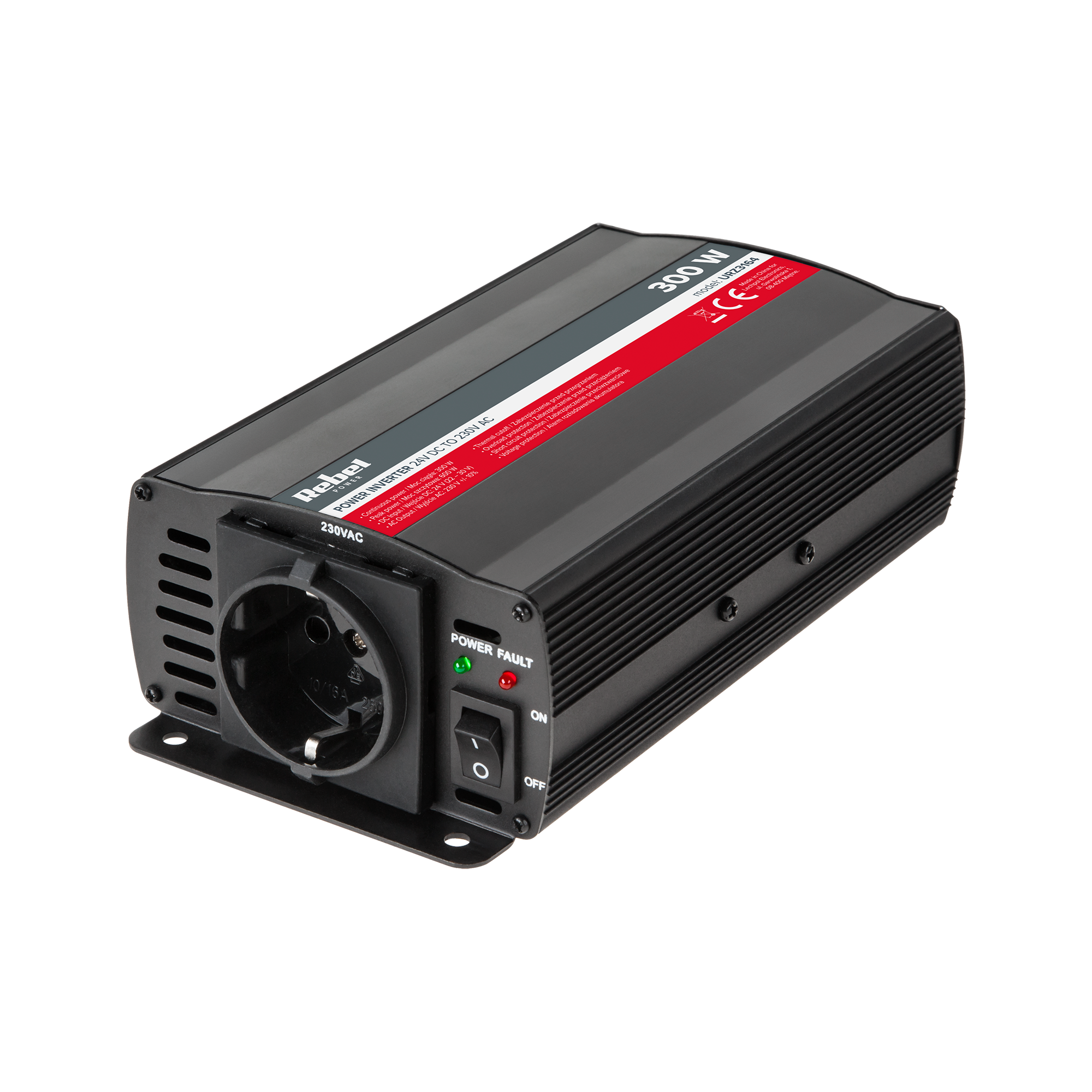 REBEL 24 V–230 V sprieguma pārveidotājs, 300 W, vācu F tipa ligzda