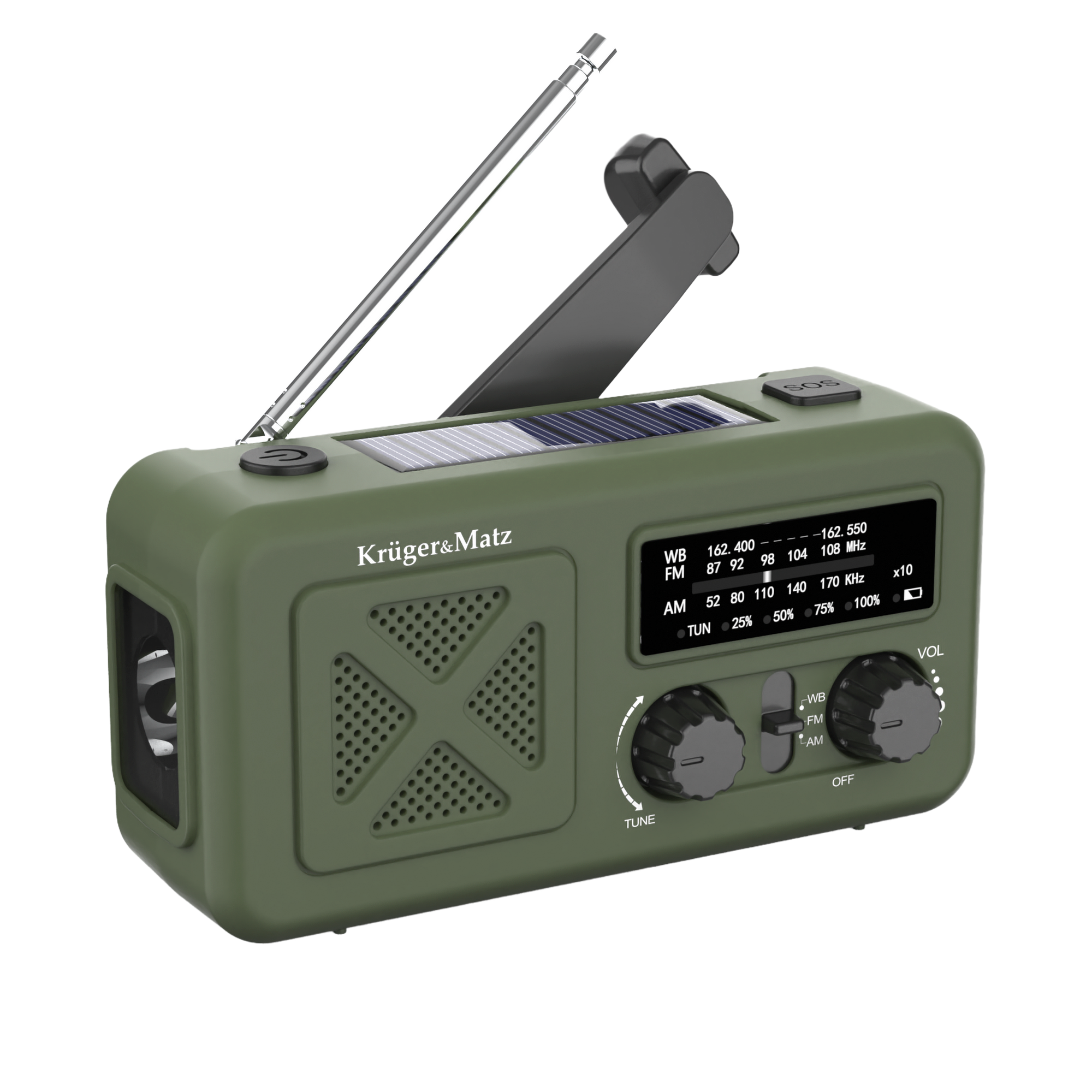Kruger&Matz pārnēsājamais saules enerģijas avārijas radio