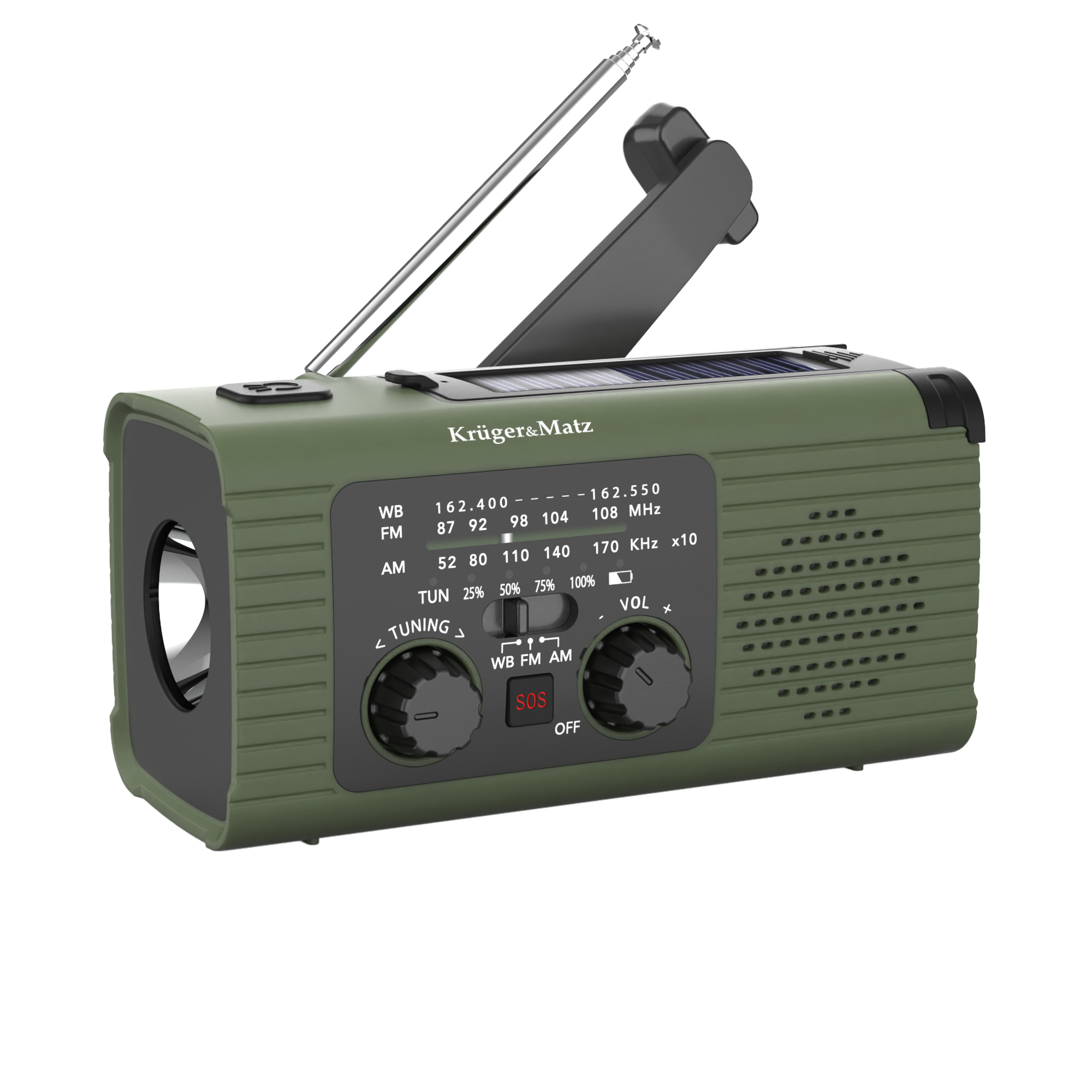 Kruger&Matz pārnēsājamais saules enerģijas avārijas radio
