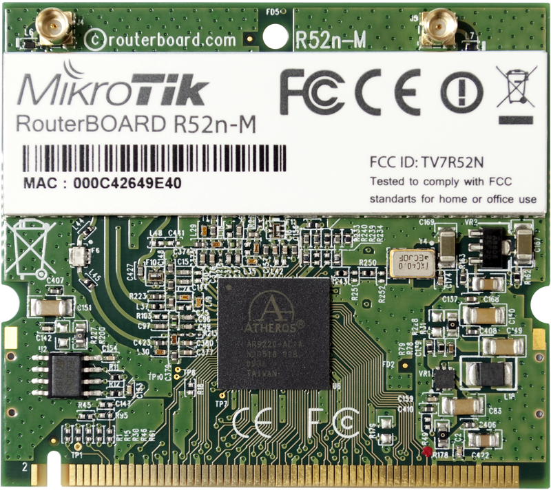 RouterBOARD R52Nm divu joslu mini PCI Wi-Fi karte, 802.11a/b/g/n, 23 dBm, MMCX