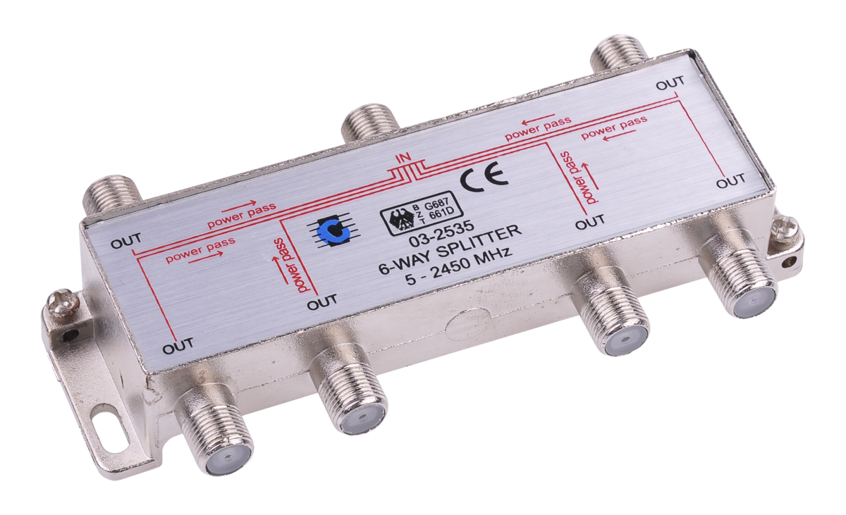 6 virzienu signāla sadalītājs, 5–2450 MHz