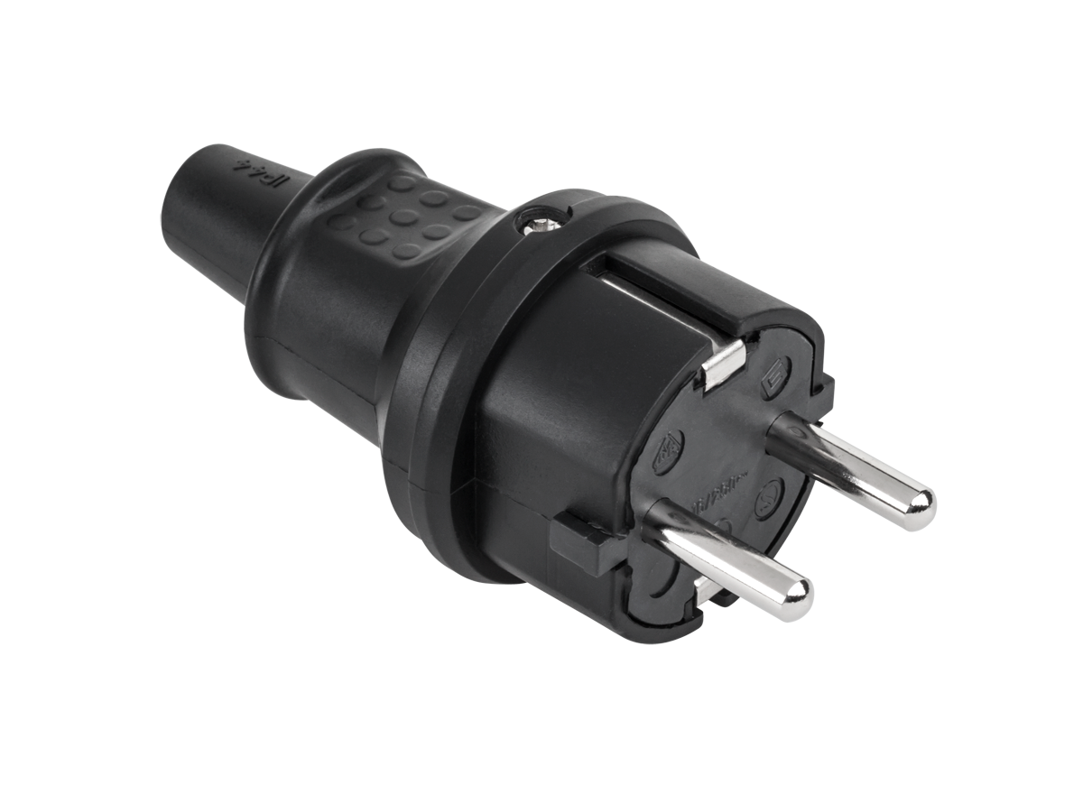 2237 vācu tipa gumijas spraudnis, 16 A, 250 V, IP44, melns
