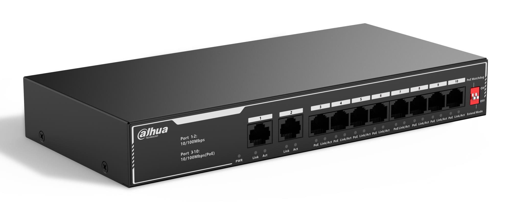 Dahua SF1010LP nepārvaldāms L2 tīkla komutators, 10 RJ-45 Fast Ethernet (10/100) porti, PoE, 8 PoE porti