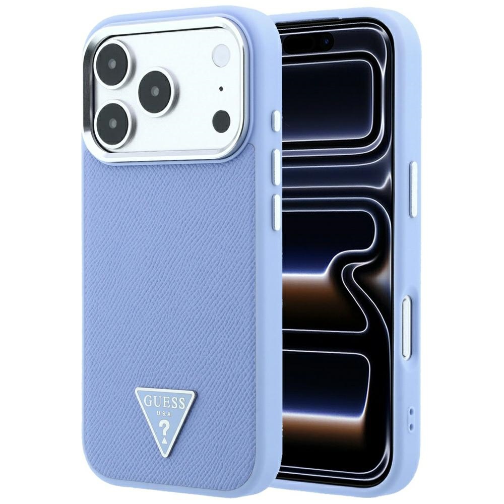 Guess Grained Triangle Logo vāciņš modelim iPhone 18 Pro / 17 Pro, saderīgs ar MagSafe – zils