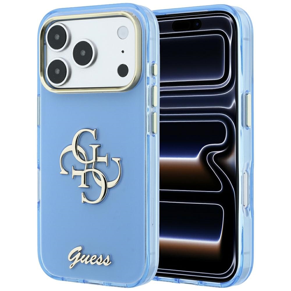 Guess IML 4G Script Metal vāciņš modelim iPhone 18 Pro Max / 17 Pro Max – gaiši zils