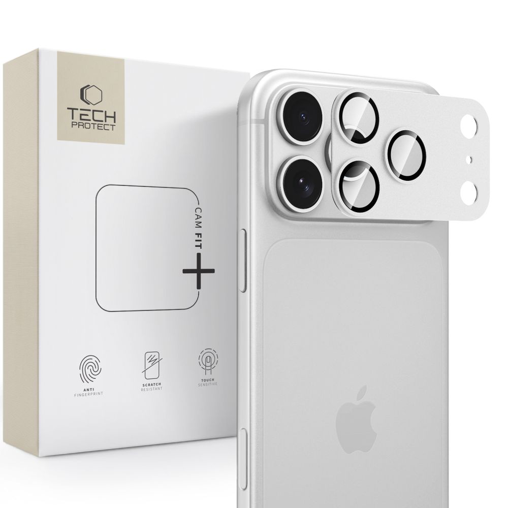 Tech-Protect Camfull Fit+ rūdīta stikla kameras aizsargs modelim iPhone 18 Pro – sudraba krāsā