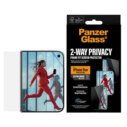 Caurspīdīgs stikla ekrāna aizsargs PanzerGlass Privacy ar privātuma aizsardzību un EasyAligner Apple iPhone Duo