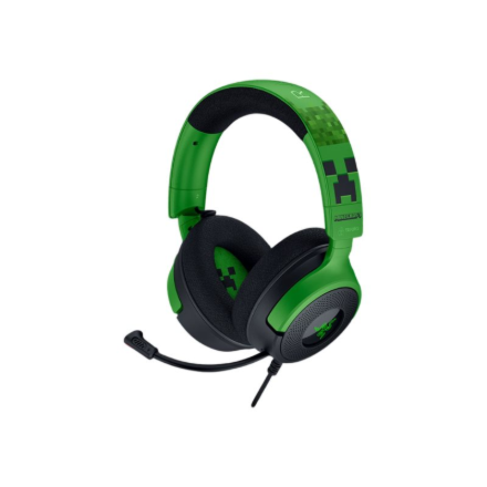 Vadu spēļu austiņas Razer Kraken V4 X, kas aptver ausis, ar mikrofonu, Minecraft Edition